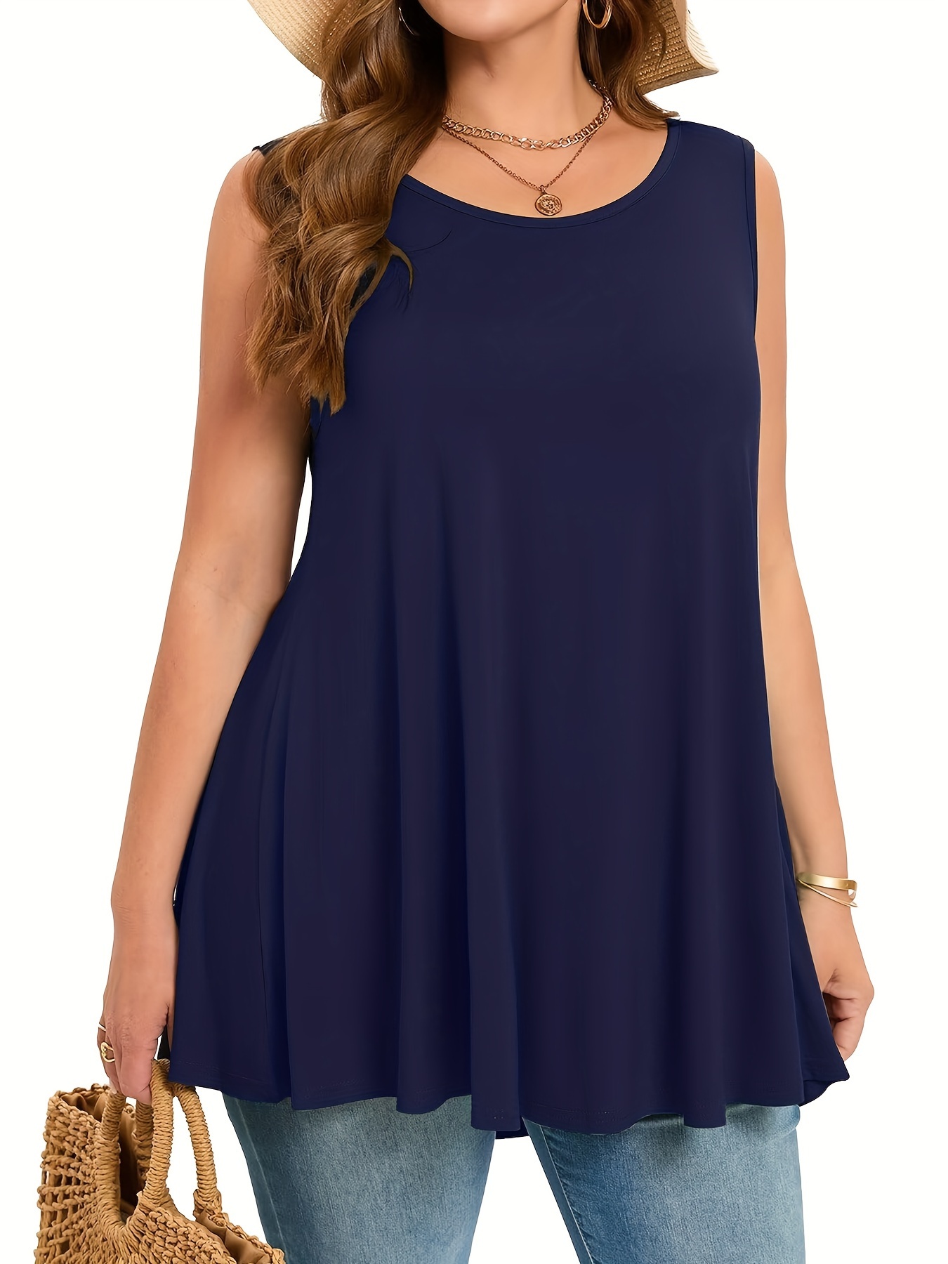 Summer Clothing For Plus Size Women - Artı Boyutu Basit Katı Tank Top