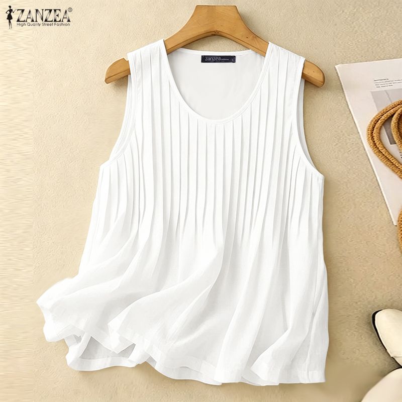 Summer Clothing For Plus Size Women - ZANZEA Kadın Yazlık Pintuck Kolsuz Bluz