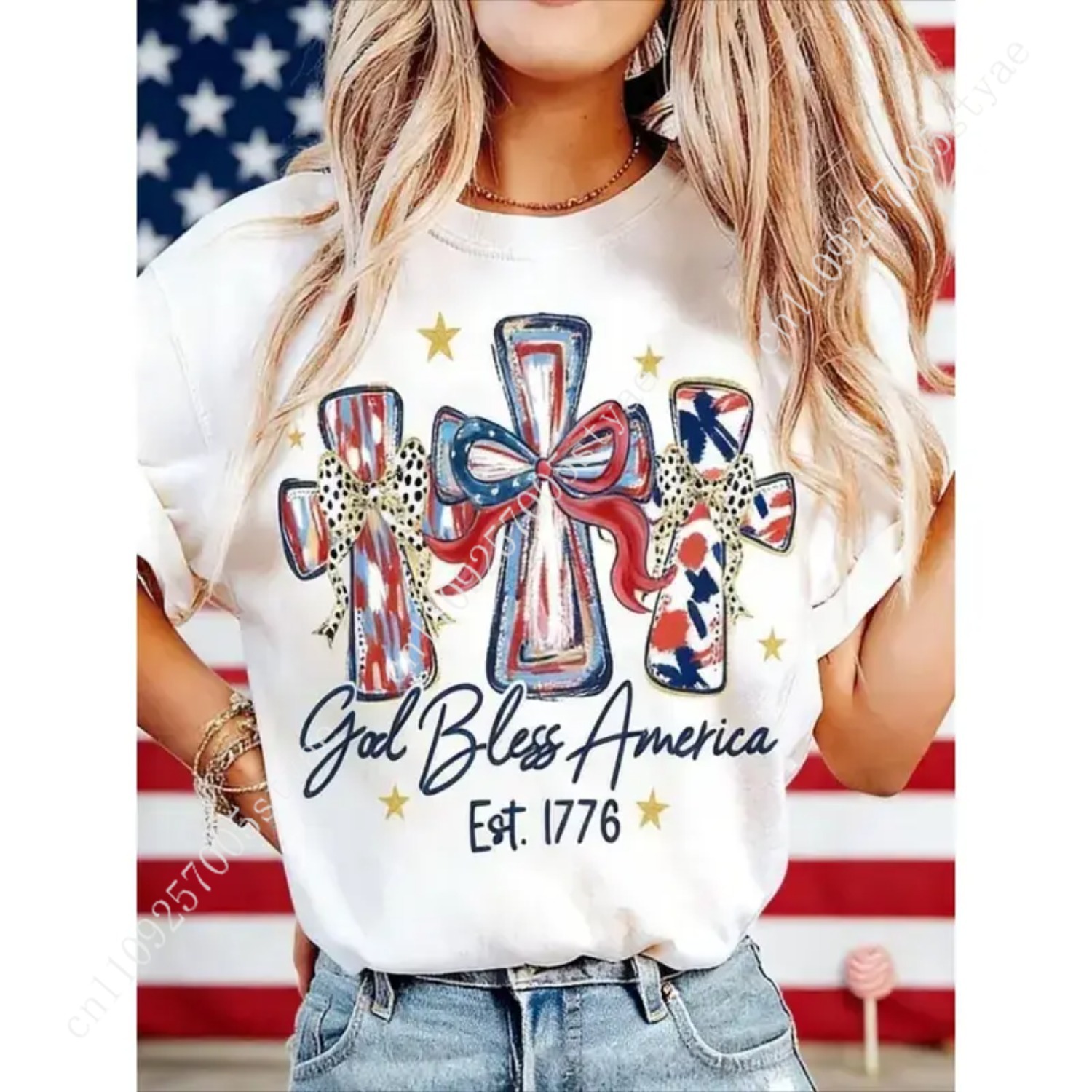 Summer Quilt - Tanrı Amerika'yı Korusun Kadın T-shirt 250