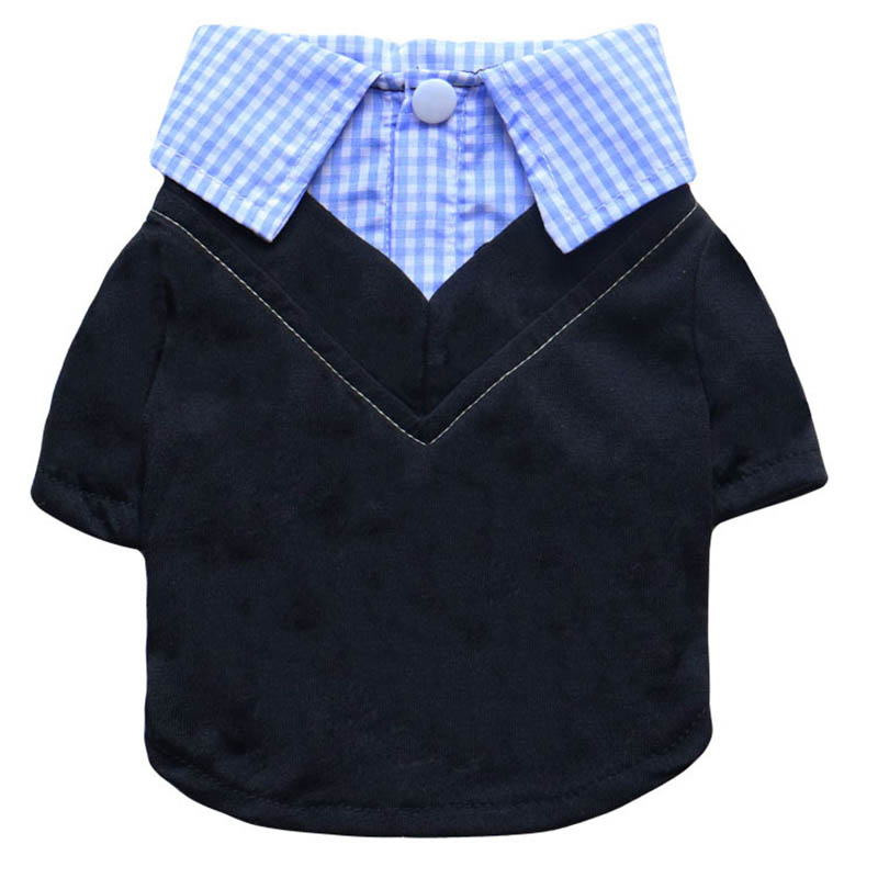 Summer Dog Clothing - Ekose köpek gömlek sahte iki parçalı