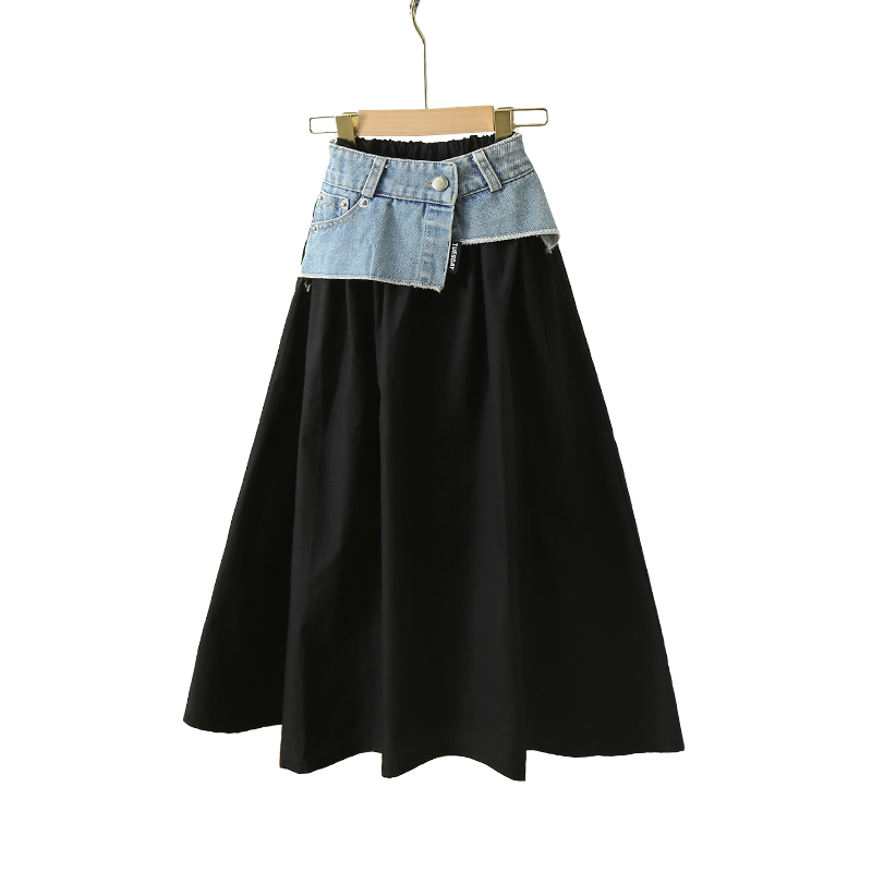 Summer Clothing For Teen Girls - Kore Çocuk Uzun Patchwork Kot Etek