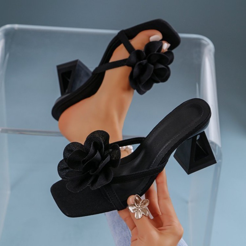Summer Clothing For Petite Women - Bayan 3D Çiçek Dekor Sandalet Üçgen